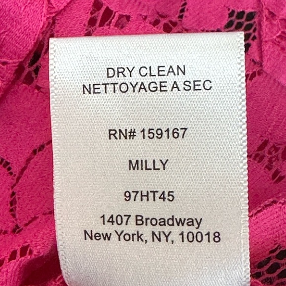 Milly Hot Pink All Over Lace Button Up Shirt Medium Puff Sleeve Semi Sheer - Picture 10 of 15